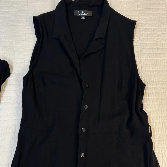 Lulu’s Medium Shirt Dress Fitted Black EUC stretch Button Down - Picture 2 of 9